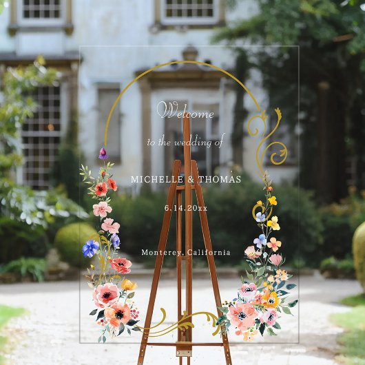 Waterverf Wildflower Spring Summer Arch Wedding Acryl Bord