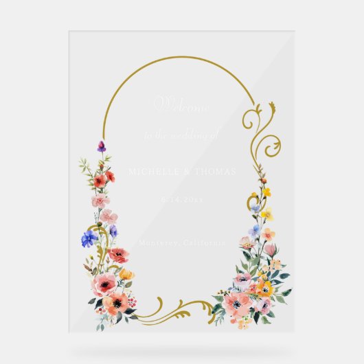 Waterverf Wildflower Spring Summer Arch Wedding Acryl Bord (Voorkant)