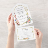 Waterverf Wildflower Spring Summer Arch Wedding All In One Uitnodiging (Afscheurbaar)
