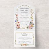 Waterverf Wildflower Spring Summer Arch Wedding All In One Uitnodiging (Binnen)