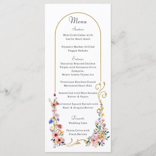 Waterverf Wildflower Spring Summer Arch Wedding Menu (Voorkant)