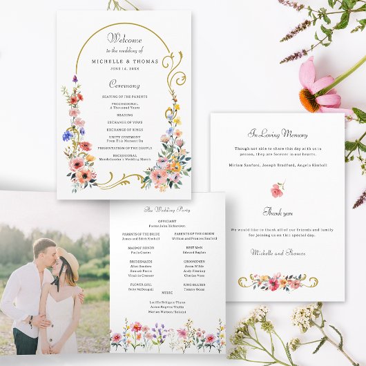 Waterverf Wildflower Spring Summer Arch Wedding Programma