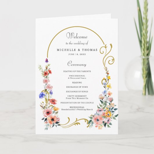 Waterverf Wildflower Spring Summer Arch Wedding Programma (Voorkant)