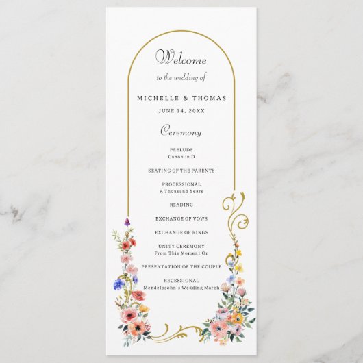 Waterverf Wildflower Spring Summer Arch Wedding Programmakaart (Voorkant)