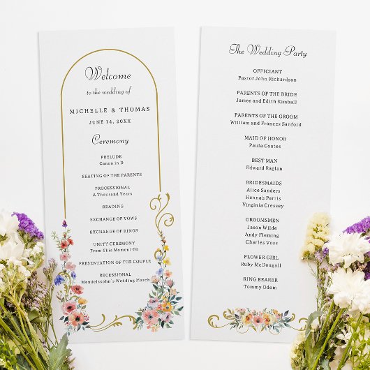 Waterverf Wildflower Spring Summer Arch Wedding Programmakaart