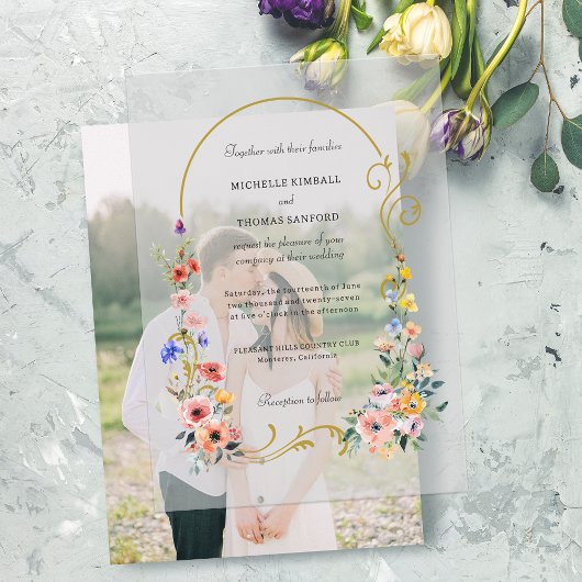 Waterverf Wildflower Spring Summer Arch Wedding Vellum Uitnodigingen