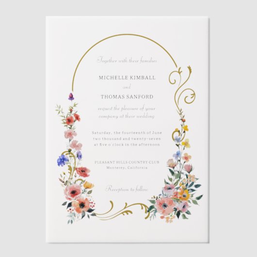 Waterverf Wildflower Spring Summer Arch Wedding Vellum Uitnodigingen (Voorkant)