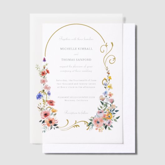 Waterverf Wildflower Spring Summer Arch Wedding Vellum Uitnodigingen (Offset)