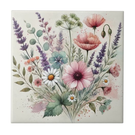 Waterverf Wildflower Spring & Summer Decor Tegeltje (Voorkant)