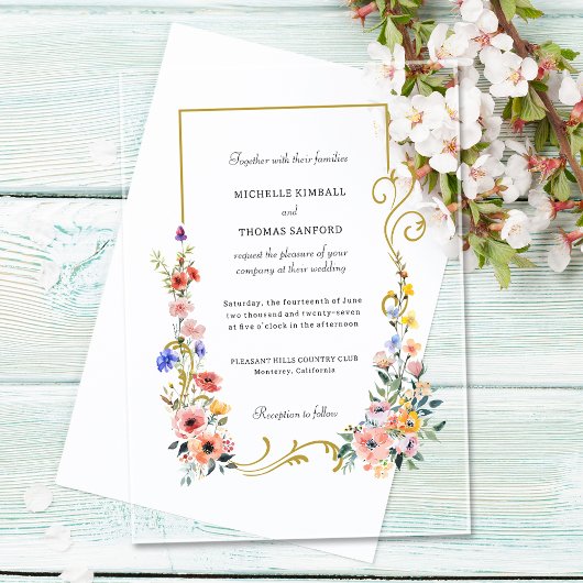 Waterverf Wildflower Spring Summer Wedding Acryl Uitnodigingen
