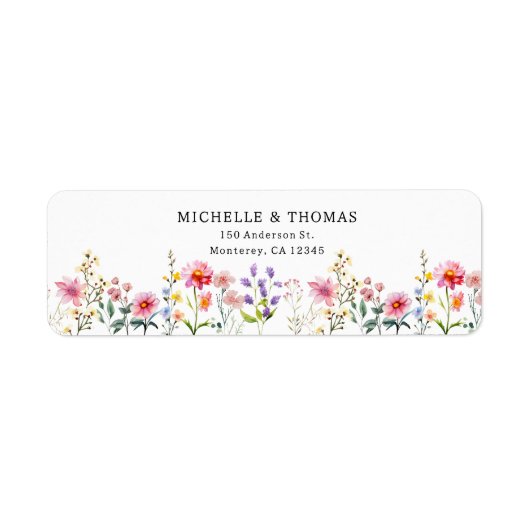 Waterverf Wildflower Spring Summer Wedding Etiket (Voorkant)