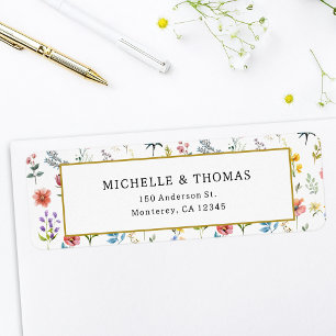 Waterverf Wildflower Spring Summer Wedding Etiket