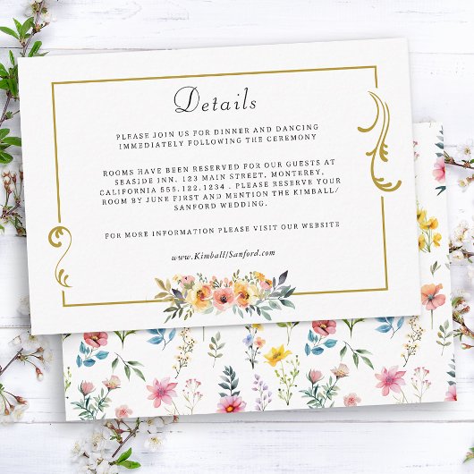 Waterverf Wildflower Spring Summer Wedding Informatiekaartje