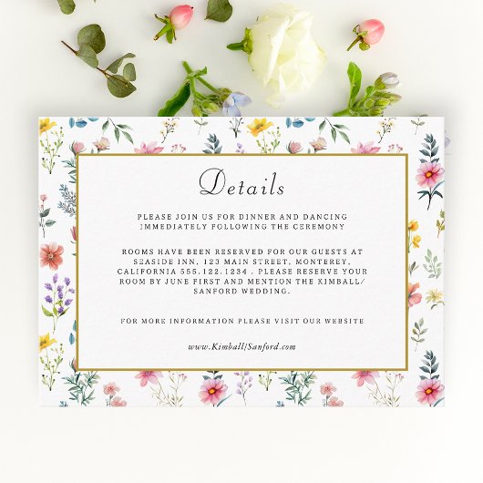 Waterverf Wildflower Spring Summer Wedding Informatiekaartje