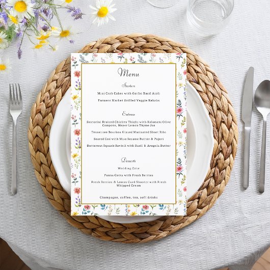 Waterverf Wildflower Spring Summer Wedding Menu