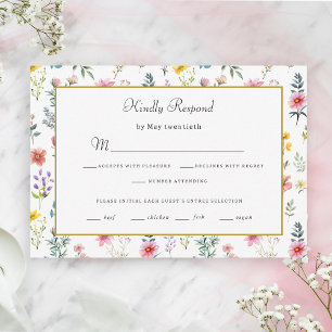 Waterverf Wildflower Spring Summer Wedding RSVP Kaartje