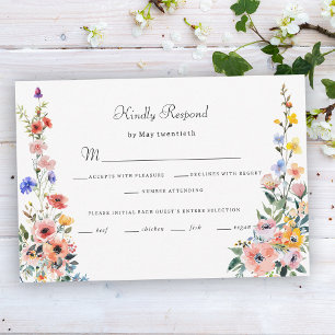 Waterverf Wildflower Spring Summer Wedding RSVP Kaartje