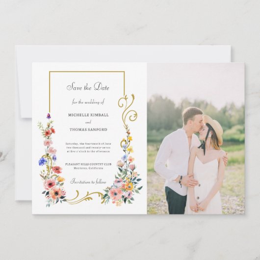 Waterverf Wildflower Spring Summer Wedding Save The Date (Voorkant)