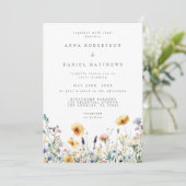 Waterverf Wildflower Spring Wedding Invitation Kaart (Staand voorkant)