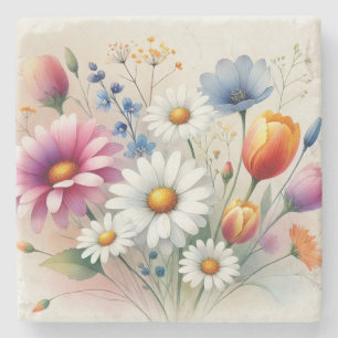 Waterverf Wildflower Stijlvolle Lente & Zomer Stenen Onderzetter