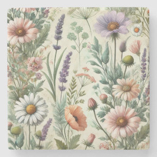 Waterverf Wildflower Stijlvolle Lente & Zomer Stenen Onderzetter