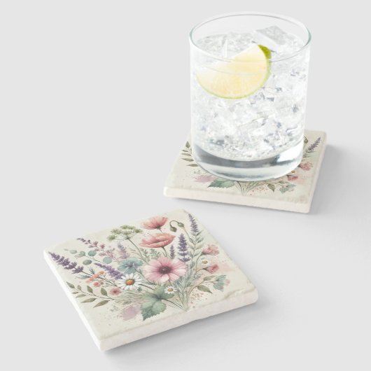 Waterverf Wildflower Stijlvolle Lente & Zomer Stenen Onderzetter (Zijkant)