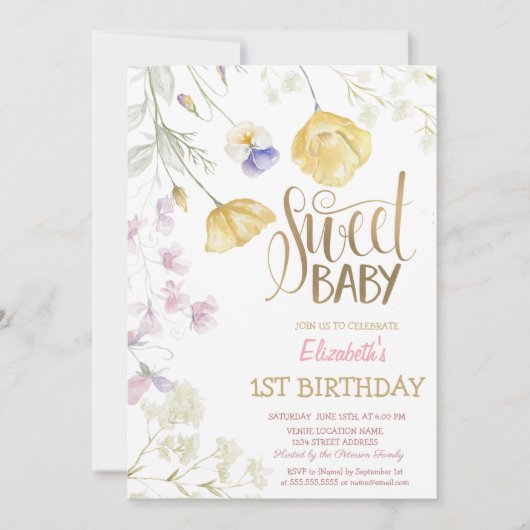 Waterverf Wildflower Striped Birthday Kaart (Voorkant)