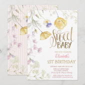 Waterverf Wildflower Striped Birthday Kaart (Voorkant / Achterkant)