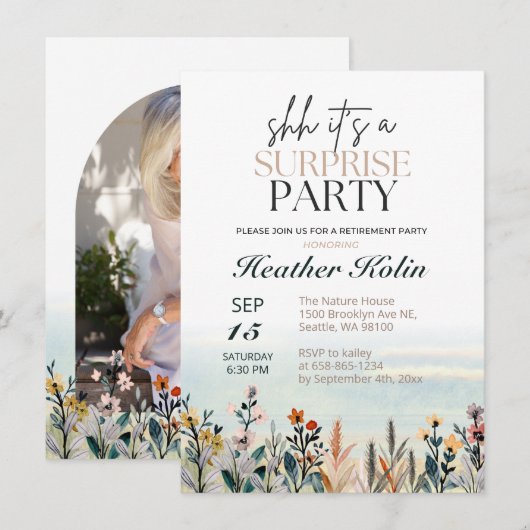 Waterverf Wildflower Surprise Pensioen Partij Kaart (Voorkant / Achterkant)