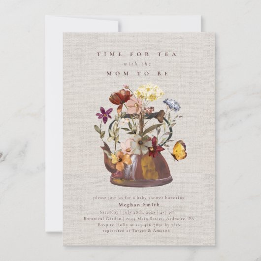 Waterverf Wildflower Tea Party Baby shower Kaart (Voorkant)