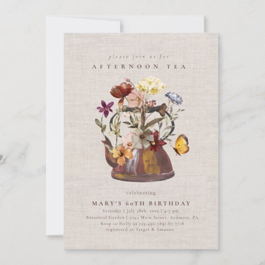 Waterverf Wildflower Tea Party Verjaardag Kaart (Voorkant)