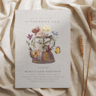 Waterverf Wildflower Tea Party Verjaardag Kaart