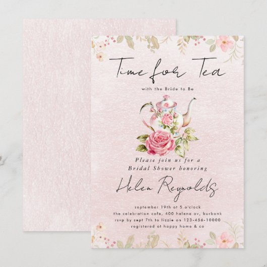 Waterverf Wildflower Tea Party Vrijgezellenfeest Aankondiging (Voorkant / Achterkant)