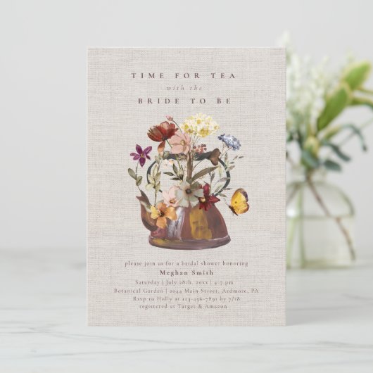 Waterverf Wildflower Tea Party Vrijgezellenfeest Kaart (Staand voorkant)