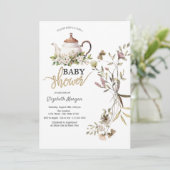 Waterverf Wildflower Theepot Baby shower Kaart (Staand voorkant)