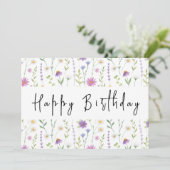 Waterverf Wildflower thema Happy Birthday Kaart (Staand voorkant)