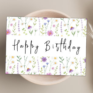 Waterverf Wildflower thema Happy Birthday Kaart