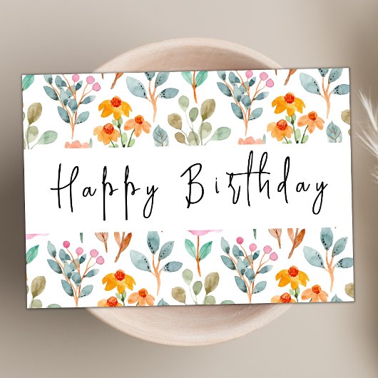 Waterverf Wildflower Thema Modern Happy Birthday Kaart