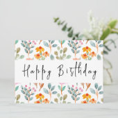 Waterverf Wildflower Thema Modern Happy Birthday Kaart (Staand voorkant)
