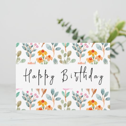 Waterverf Wildflower Thema Modern Happy Birthday Kaart (Staand voorkant)