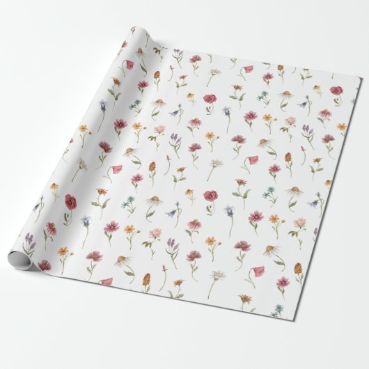 Waterverf Wildflower thema patroon Cadeaupapier (Uitgerold)