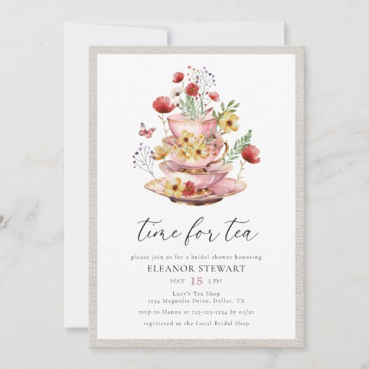 Waterverf Wildflower Tijd voor Thee Vrijgezellenfe Kaart (Voorkant)