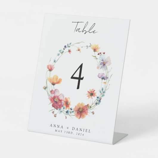 Waterverf Wildflower Trouwtafel nummer Reclamebord Met Voetstuk (Voorkant)