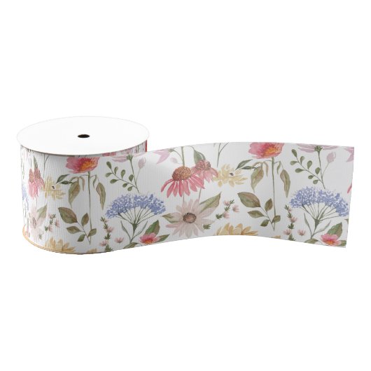 Waterverf Wildflower Tuin Bloemen Meadow Pattern Grosgrain Lint (Spoel)