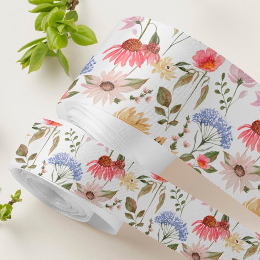 Waterverf Wildflower Tuin Bloemen Meadow Pattern Grosgrain Lint