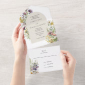 Waterverf Wildflower Tuin Boog Bloemen Bruiloft All In One Uitnodiging (Afscheurbaar)