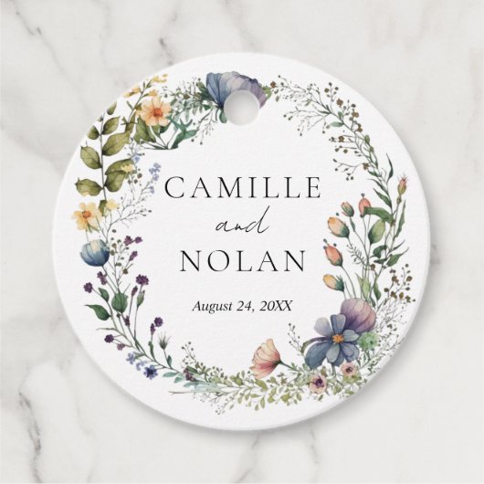 Waterverf Wildflower Tuin Boog Bloemen Bruiloft Bedankjes Labels (Voorkant)