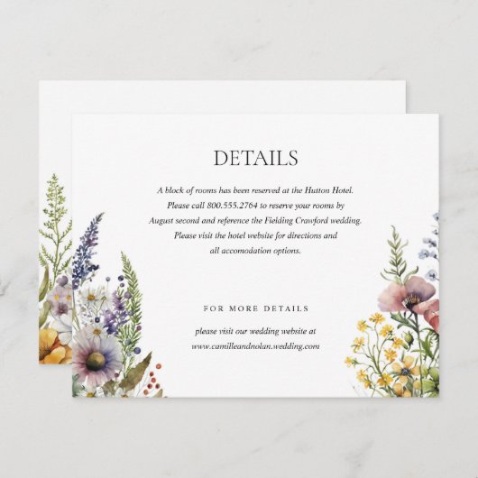 Waterverf Wildflower Tuin Boog Bloemen Bruiloft Informatiekaartje (Voorkant / Achterkant)