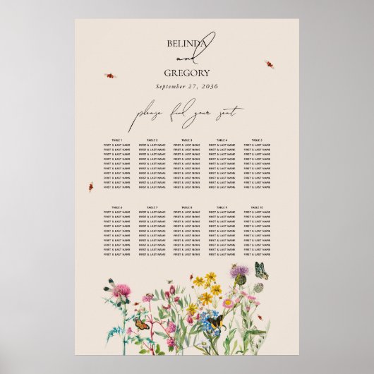Waterverf Wildflower Tuin Bruiloft Zitkaarten Poster (Voorkant)