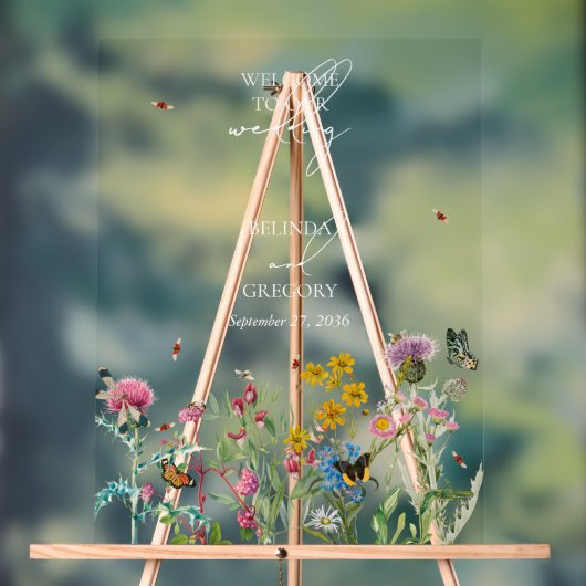 Waterverf Wildflower Tuin & Insecten Bruiloft Acryl Bord (Neutraal)